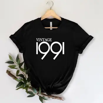 Vintage 1991 Kvindelige T-Shirt 2021 Kvinder Brev Udskrive Kort Ærme Toppe Dame Harajuku Afslappet O-Hals Bomuld t-Shirts Mødre 30 års Fødselsdag