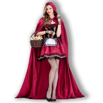 Voksne Kvinder sexet Cosplay Halloween Fest Kostume Little Red Riding Hætteklædte Robe Dame Kjole Passer Kappe Tøj Til Piger