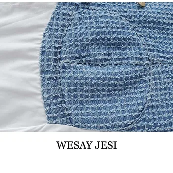 WESAY JESI Sommer Bluse Kvinder Elegante Smarte Blå Syninger Shirt Modetøj 2021 Lange Ærmer-Knap-Op, Top Kvindelige Kontor